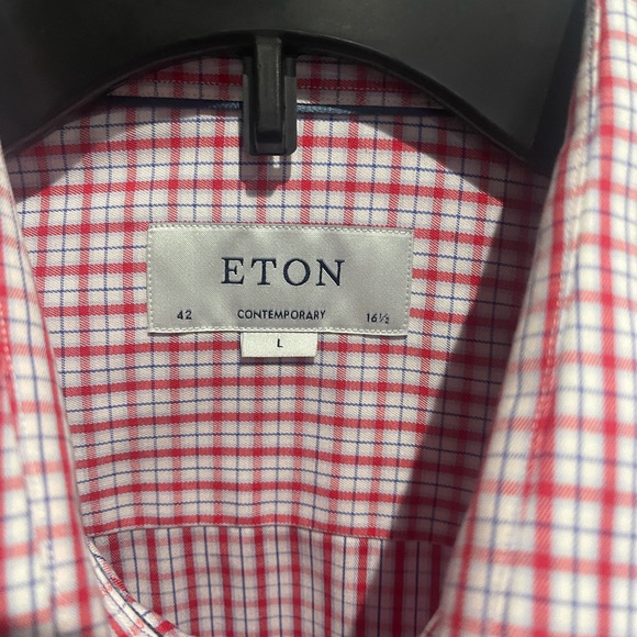 Eton Dress shirt Red/White plaid shirt Sz 16.5 - Picture 7 of 10